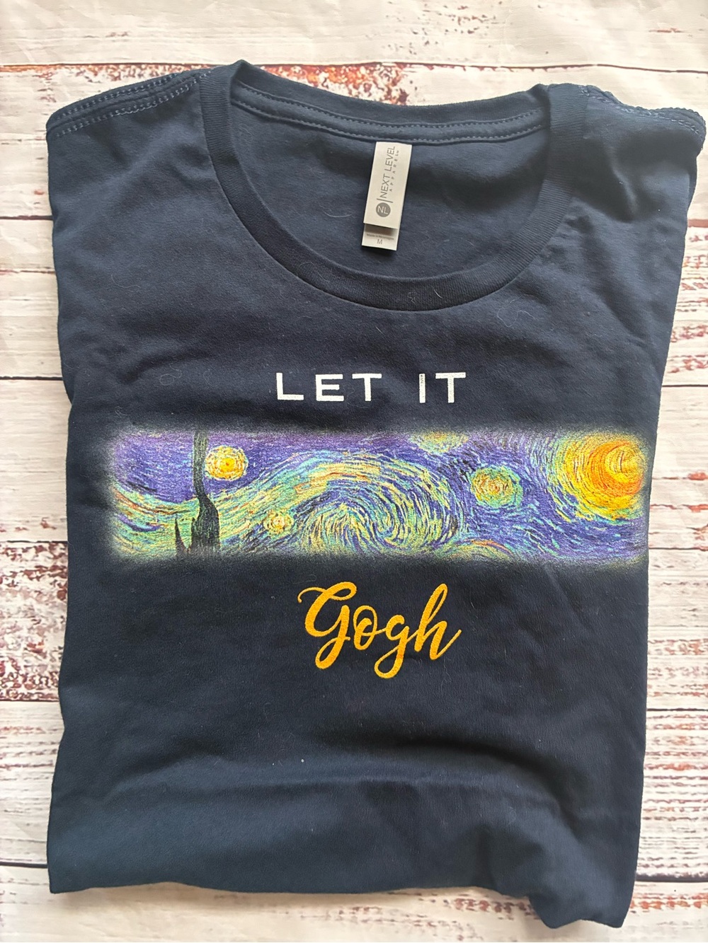 Let It Gogh Starry Night Graphic Tee - Navy Artsy Shirt Size Medium